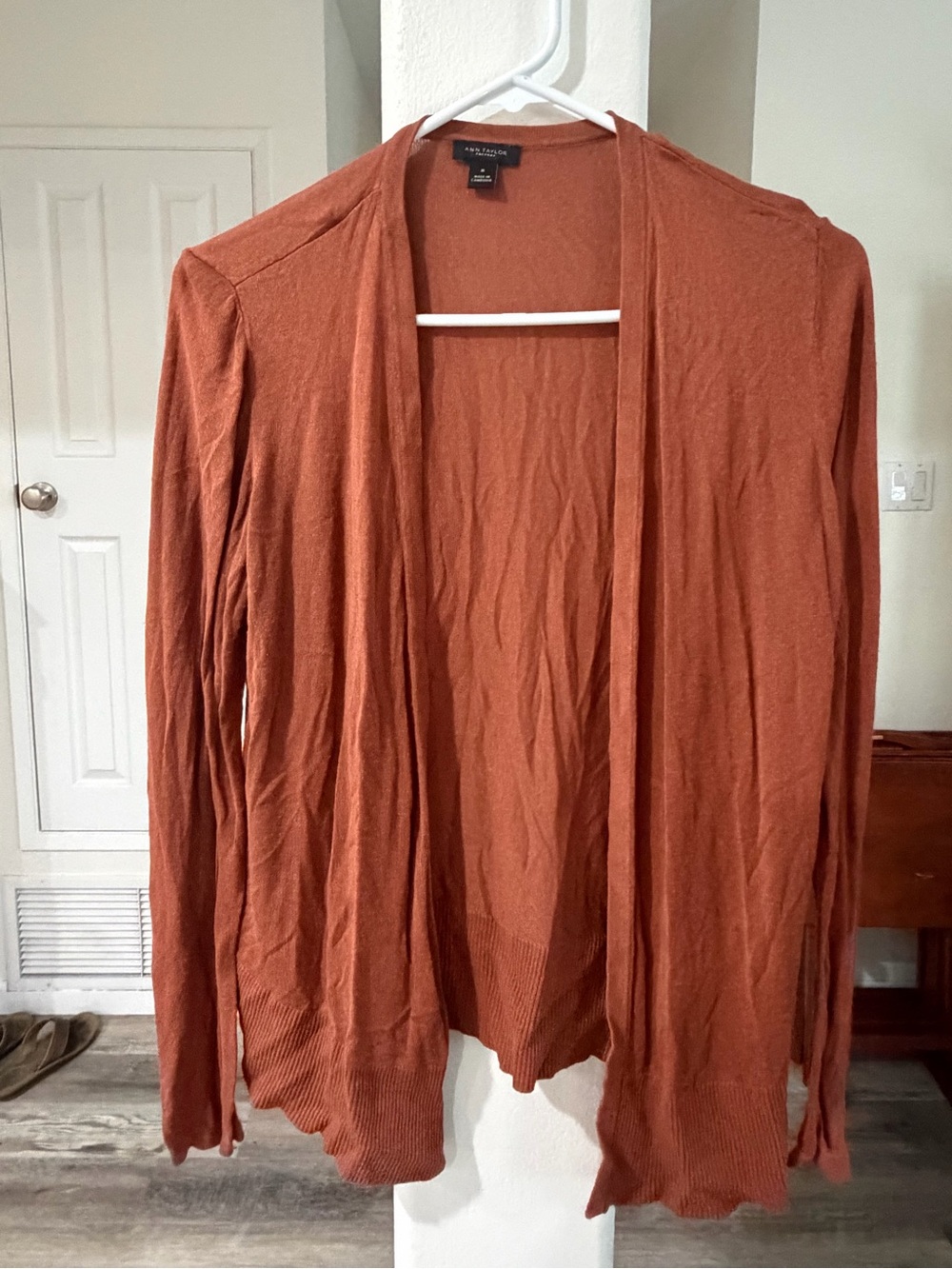 Ann Taylor Factory Burnt Orange Open-Front Lightweight Cardigan